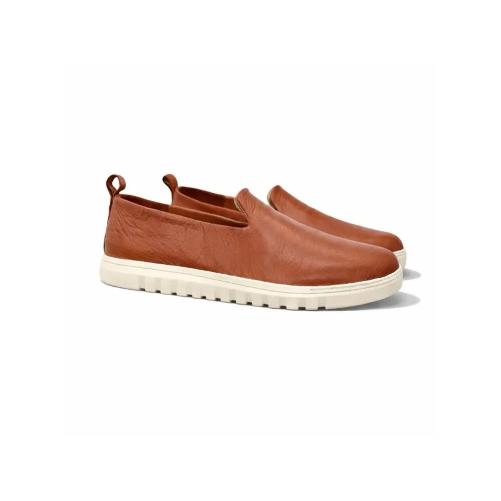 Vionic Uptown Willa Supportive Sneaker Tan Leather Slip On Women 7.5 Wide Loafer